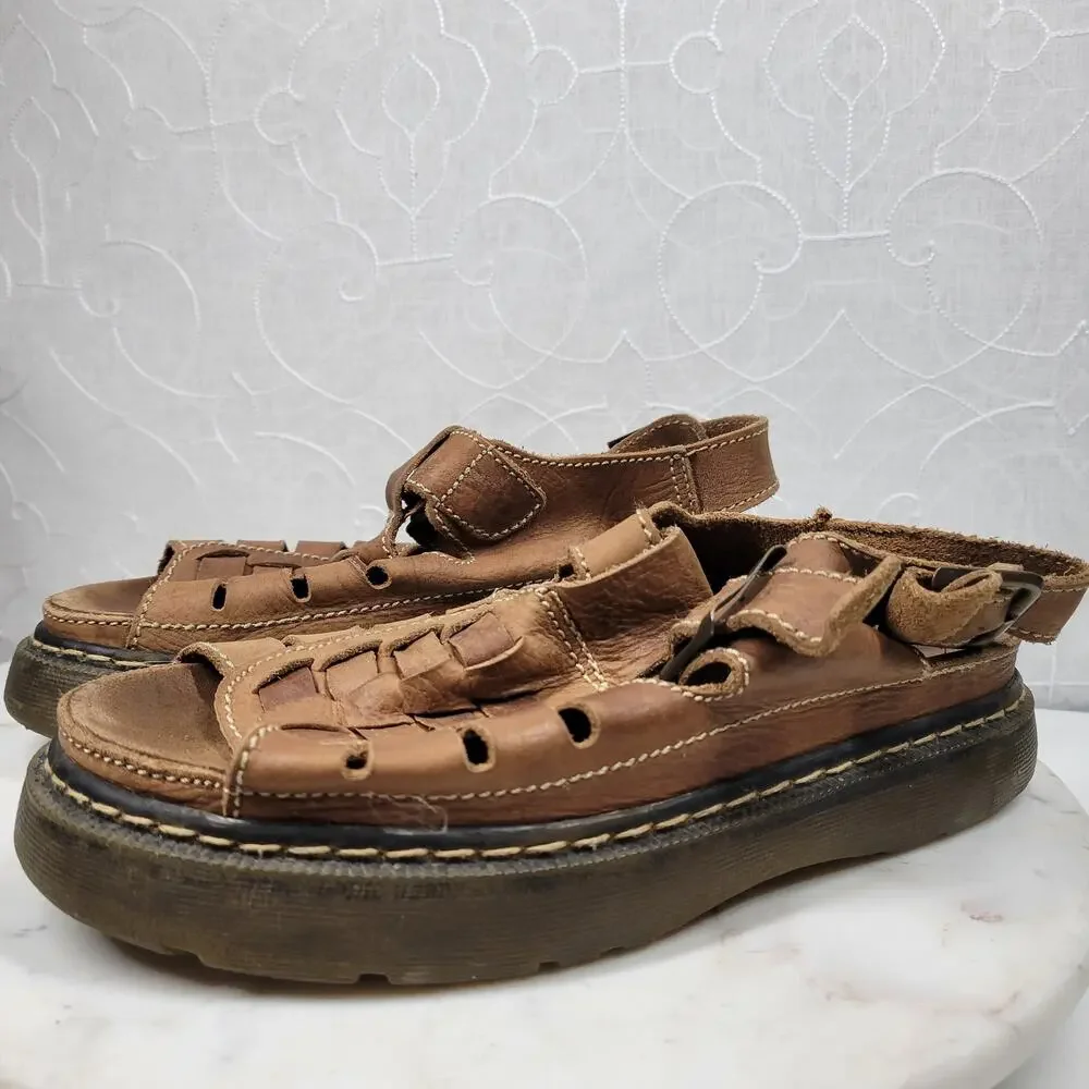 VTG Chunky Fisherman Sandals Mens @10 Brown Platform Soft Leather Open Toe Boho